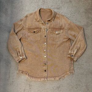 WOMEN FRAYED HEM SHACKET